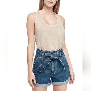 EXPRESS NWT Super High Rise Shortie Cuffed Tie Denim Jean Shorts Size 2